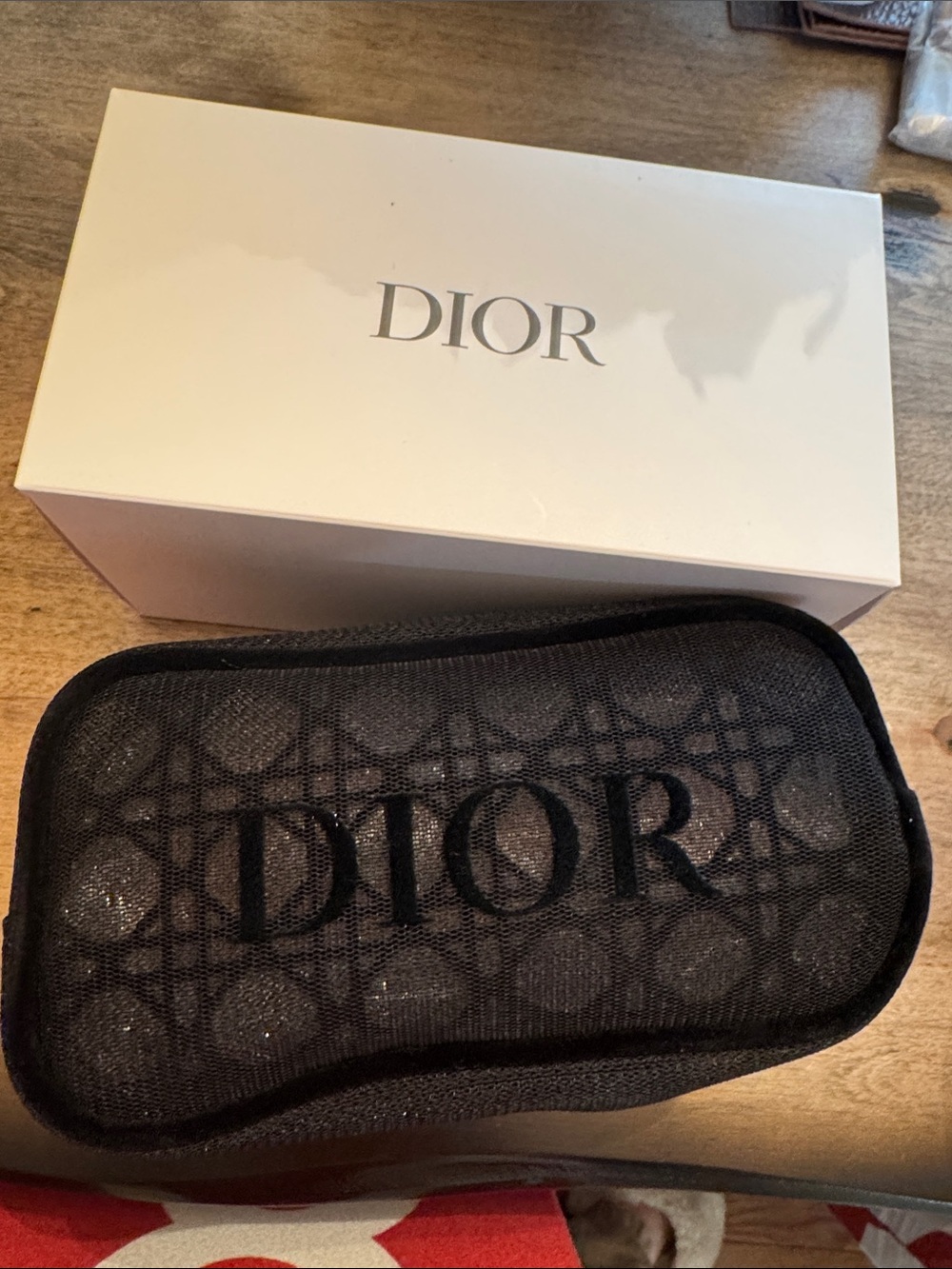 Dior Black Mesh Logo Cosmetic Pouch